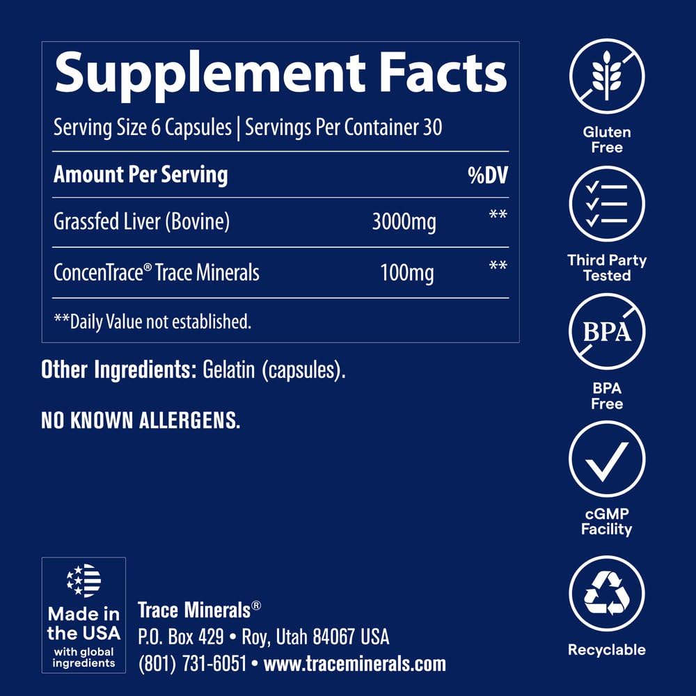 Trace Minerals etiqueta informativa con ingredientes y pruebas