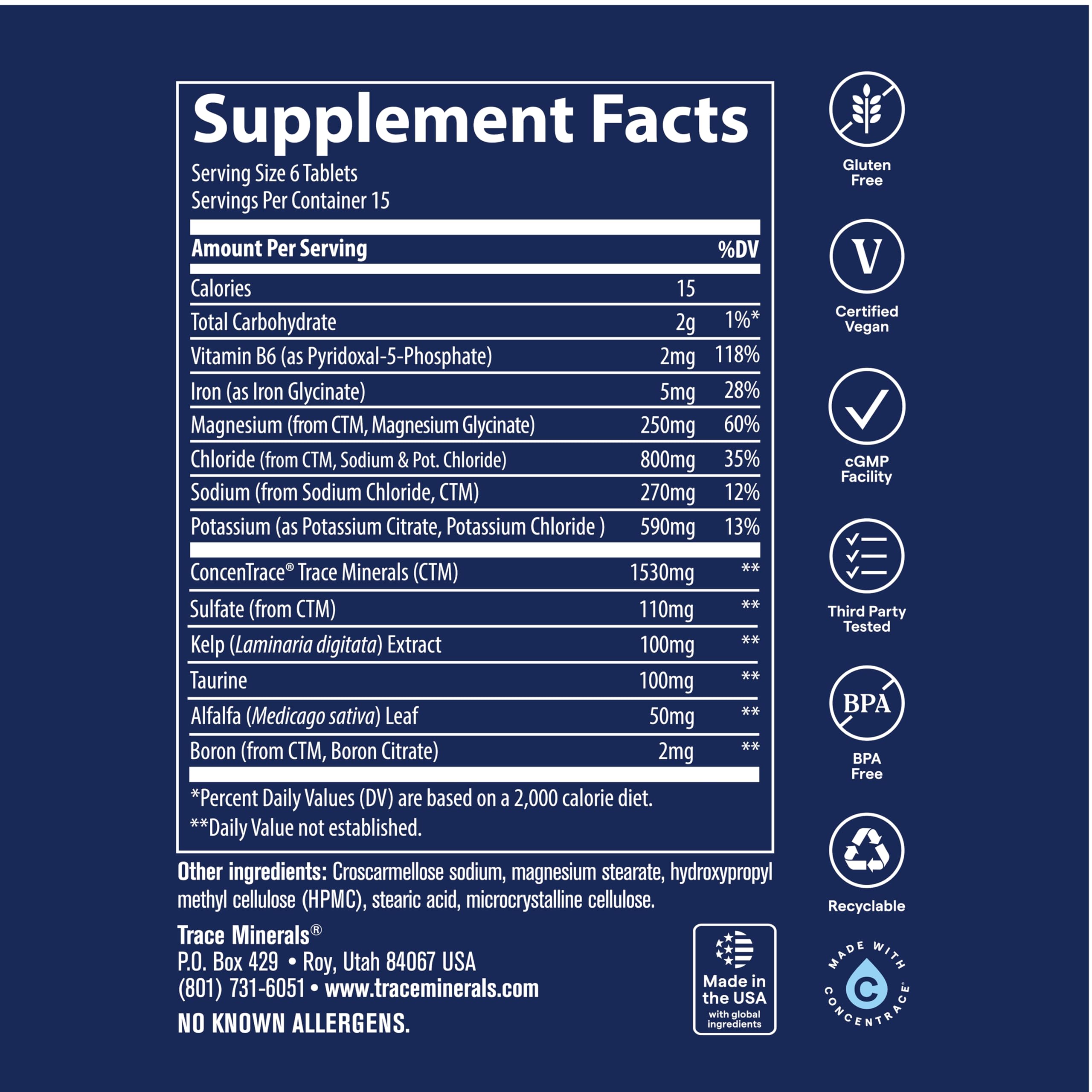 Trace Minerals etiqueta de ingredientes, información clara y transparente