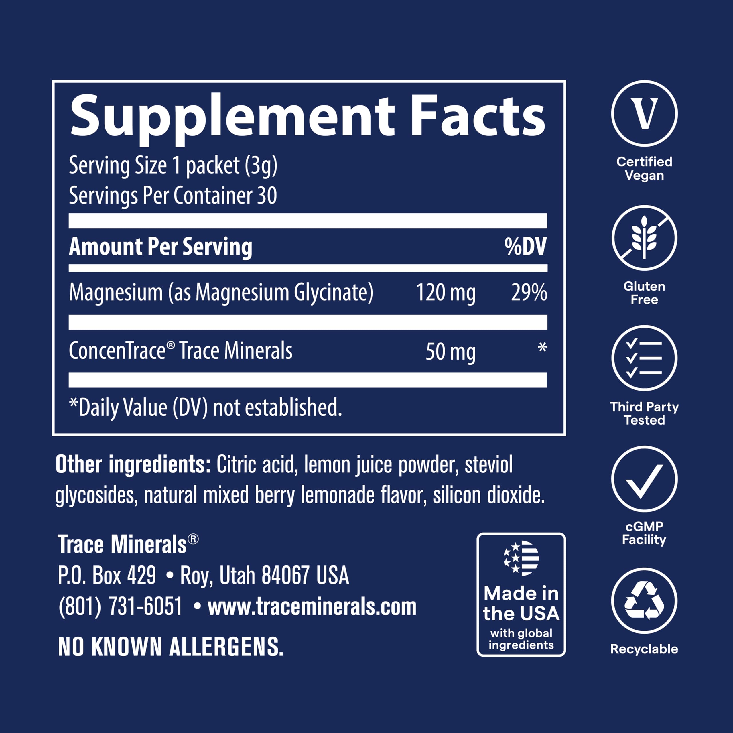 Trace Minerals etiqueta nutricional en detalle, información clara