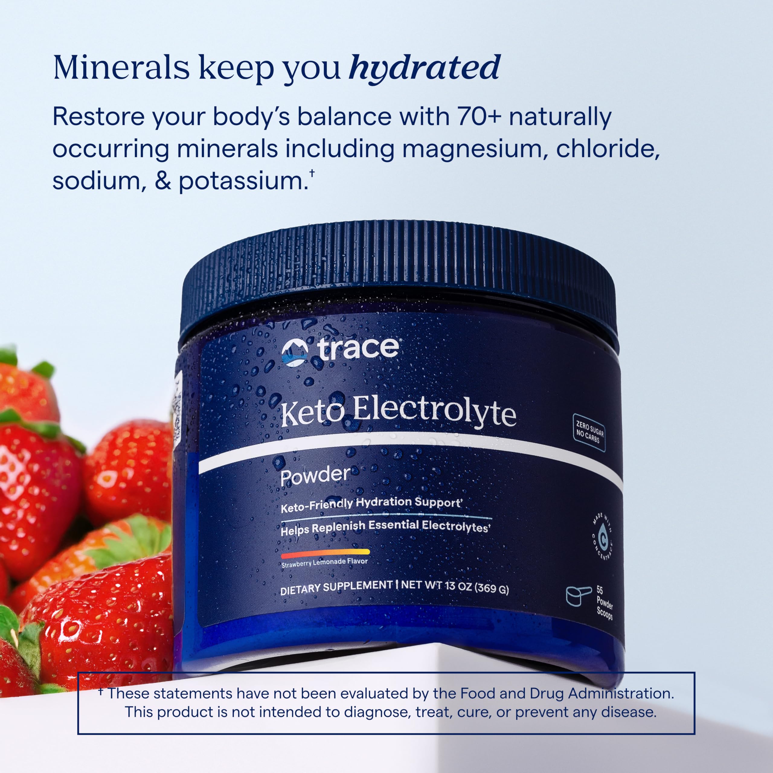 Trace Minerals etiqueta nutricional ampliada, permite ver electrolitos y sin gluten