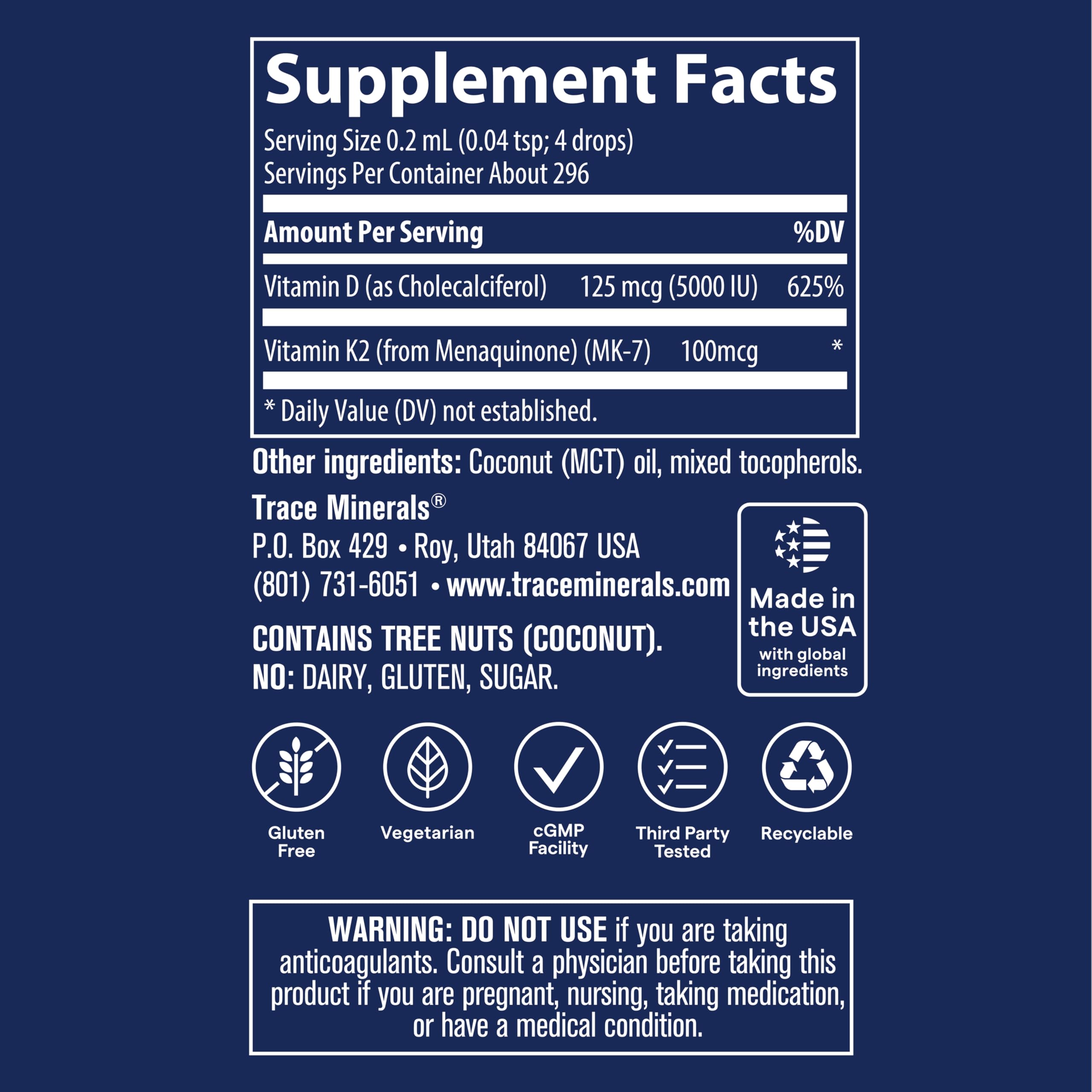Trace Minerals etiqueta nutricional detallada mostrando dosis y pureza