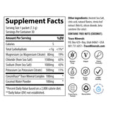 Trace Minerals etiqueta nutricional que destaca minerales y sin azúcar