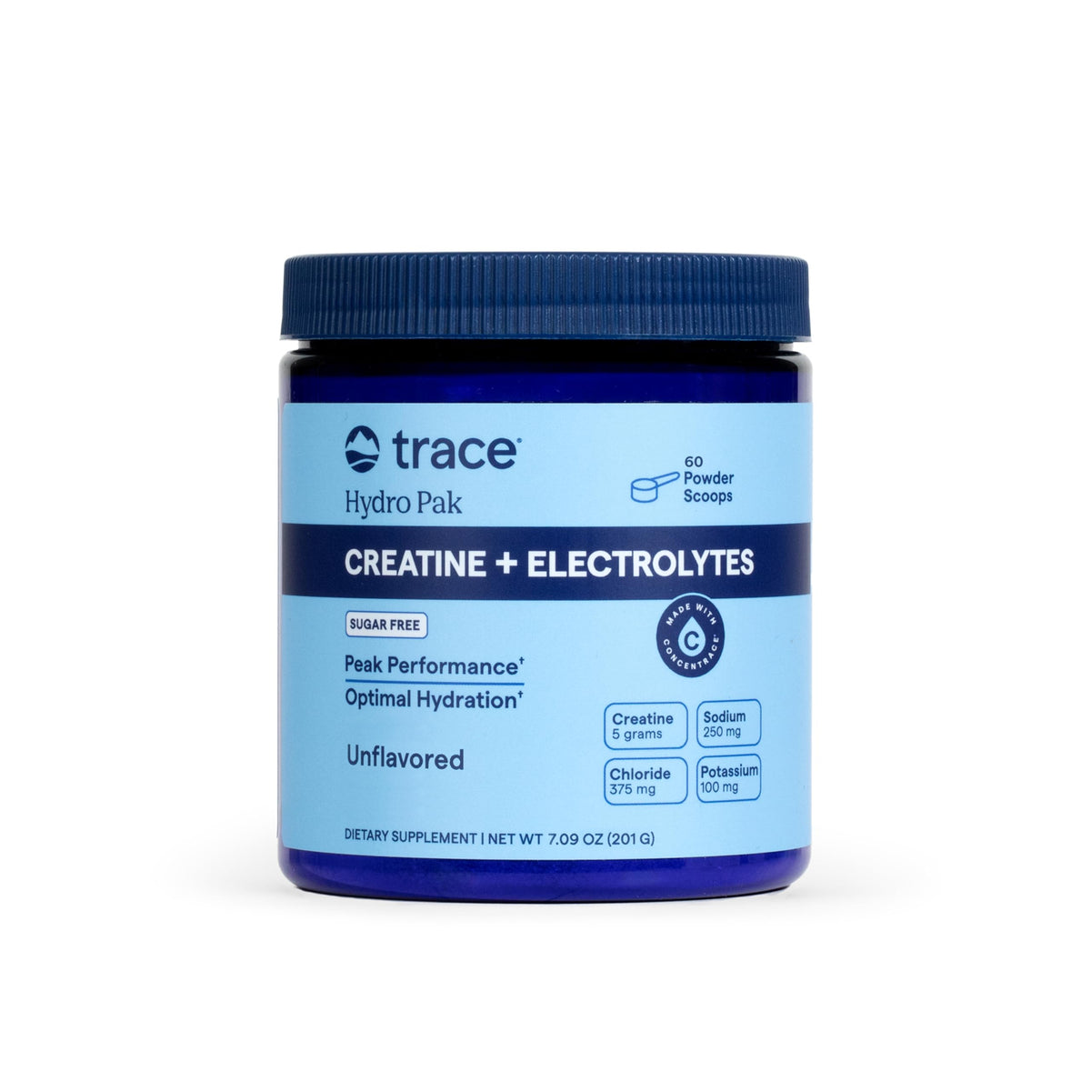 Trace Minerals frasco delantero mostrando etiqueta y beneficio de hidratación