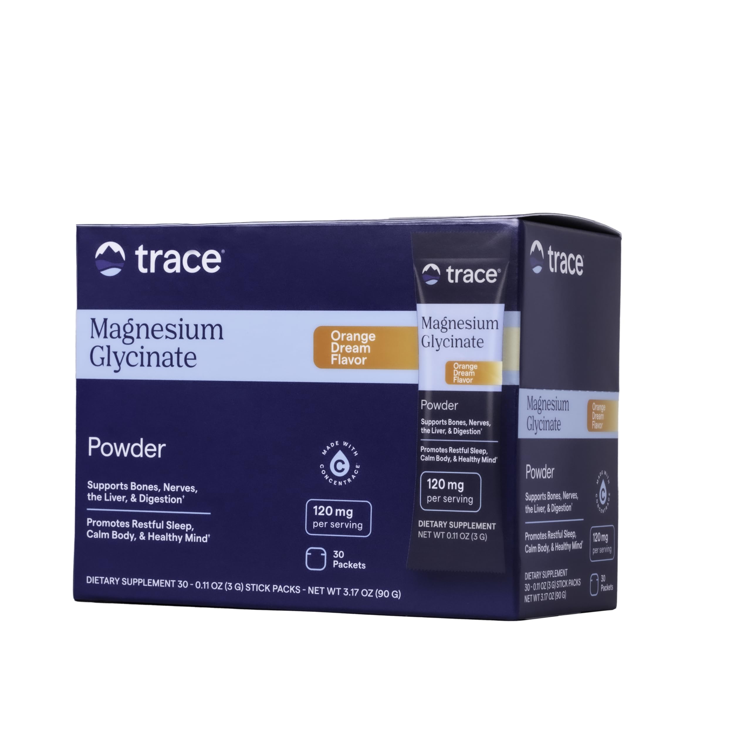 Trace Minerals frente del empaque mostrando sobres fáciles de llevar y conveniencia