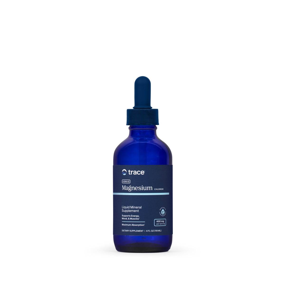 Trace Minerals frasco frontal mostrando tamaño y diseño, útil para identificar el producto