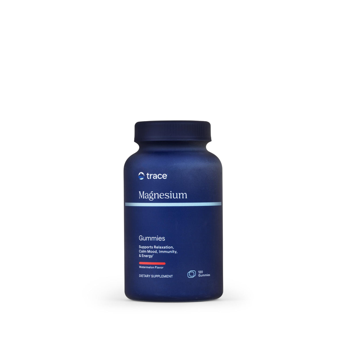 Trace Minerals frontpack mostrando 120 gomitas y beneficio de fácil consumo