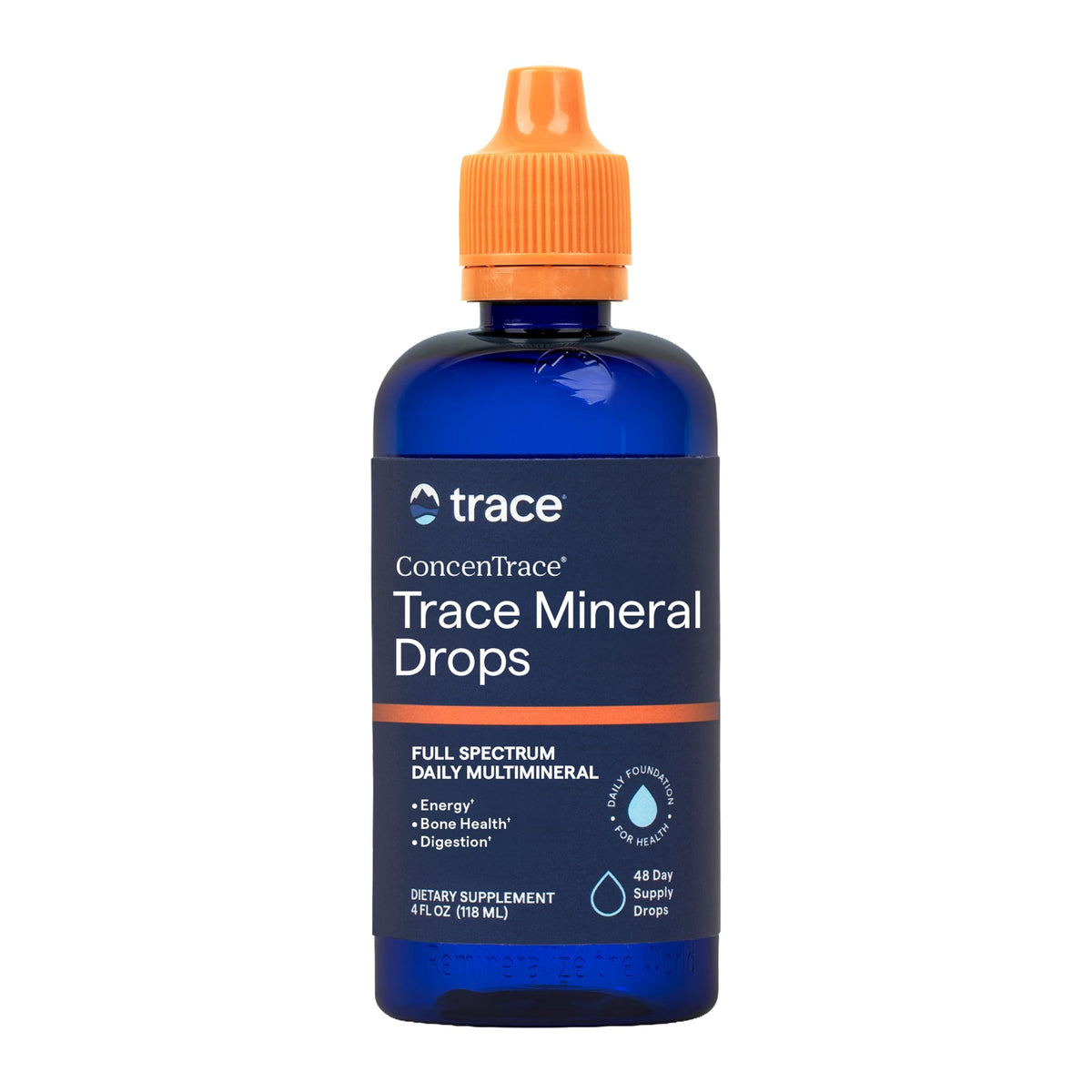 Trace Minerals frasco frontal mostrando la botella y formato fácil de usar