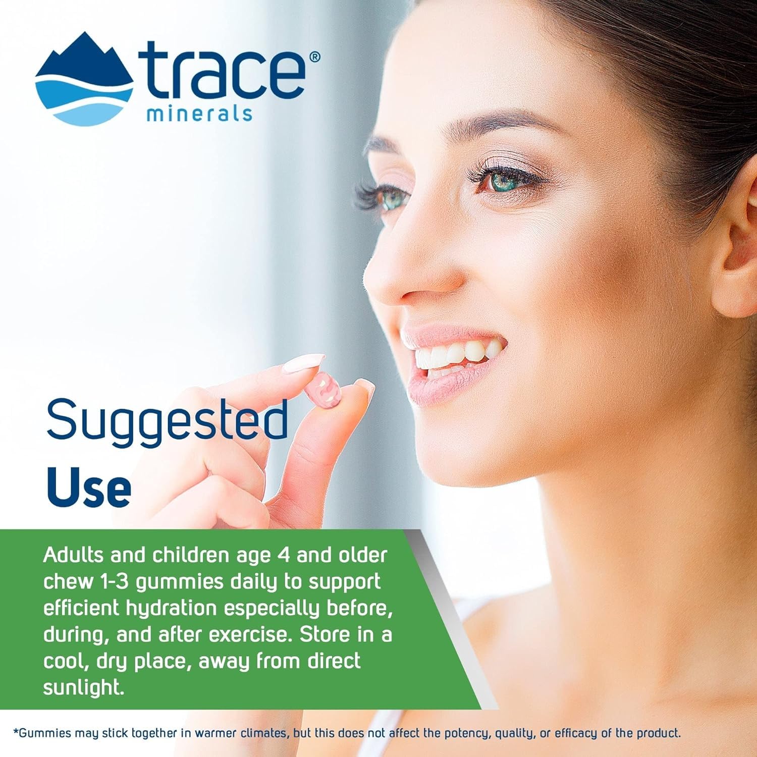 Trace Minerals frasco abierto con gomitas visibles listo para llevar