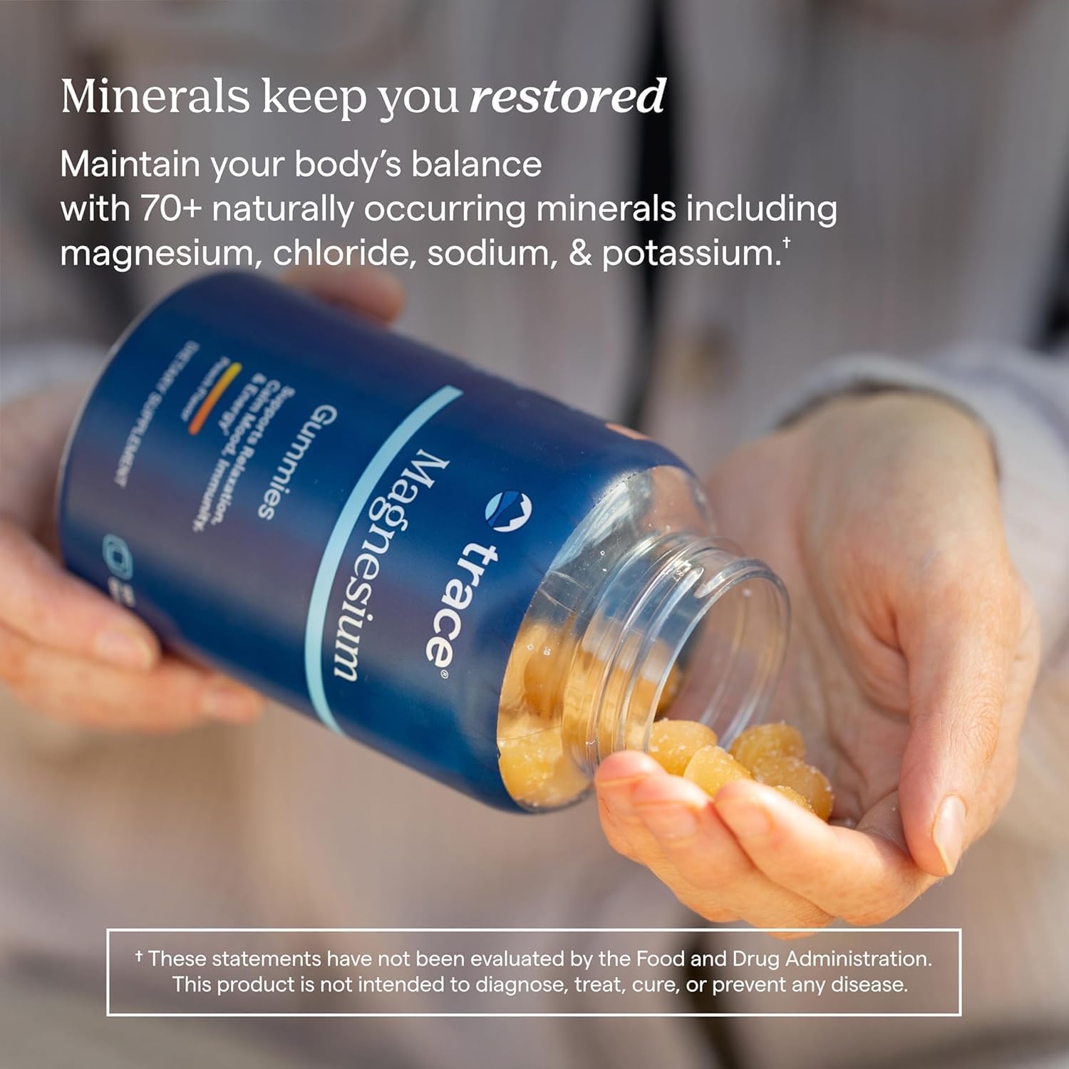 Trace Minerals frasco abierto con gomitas visibles listas para consumir