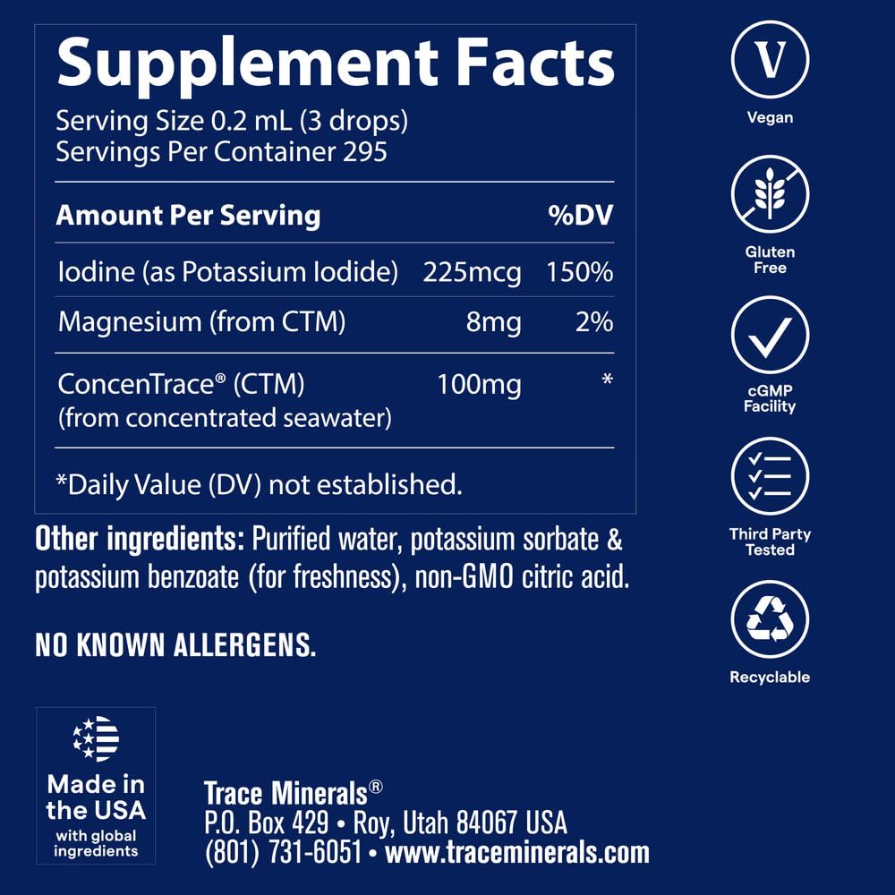 Trace Minerals gotas vertidas en vaso para mezcla fácil y consumo diario