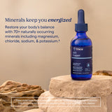 Trace Minerals frasco junto a caja y hojas para presentación y certificaciones