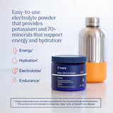 Trace Minerals polvo naranja textura cercana mostrando mezcla fácil y sin grumos