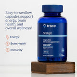 Trace Minerals vista lateral del frasco mostrando tamaño y cierre seguro