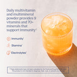 Trace Minerals polvo del sobre mostrando textura y disolución rápida