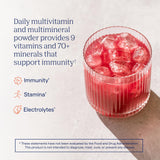 Trace Minerals polvo del sobre en primer plano mostrando textura fácil de disolver