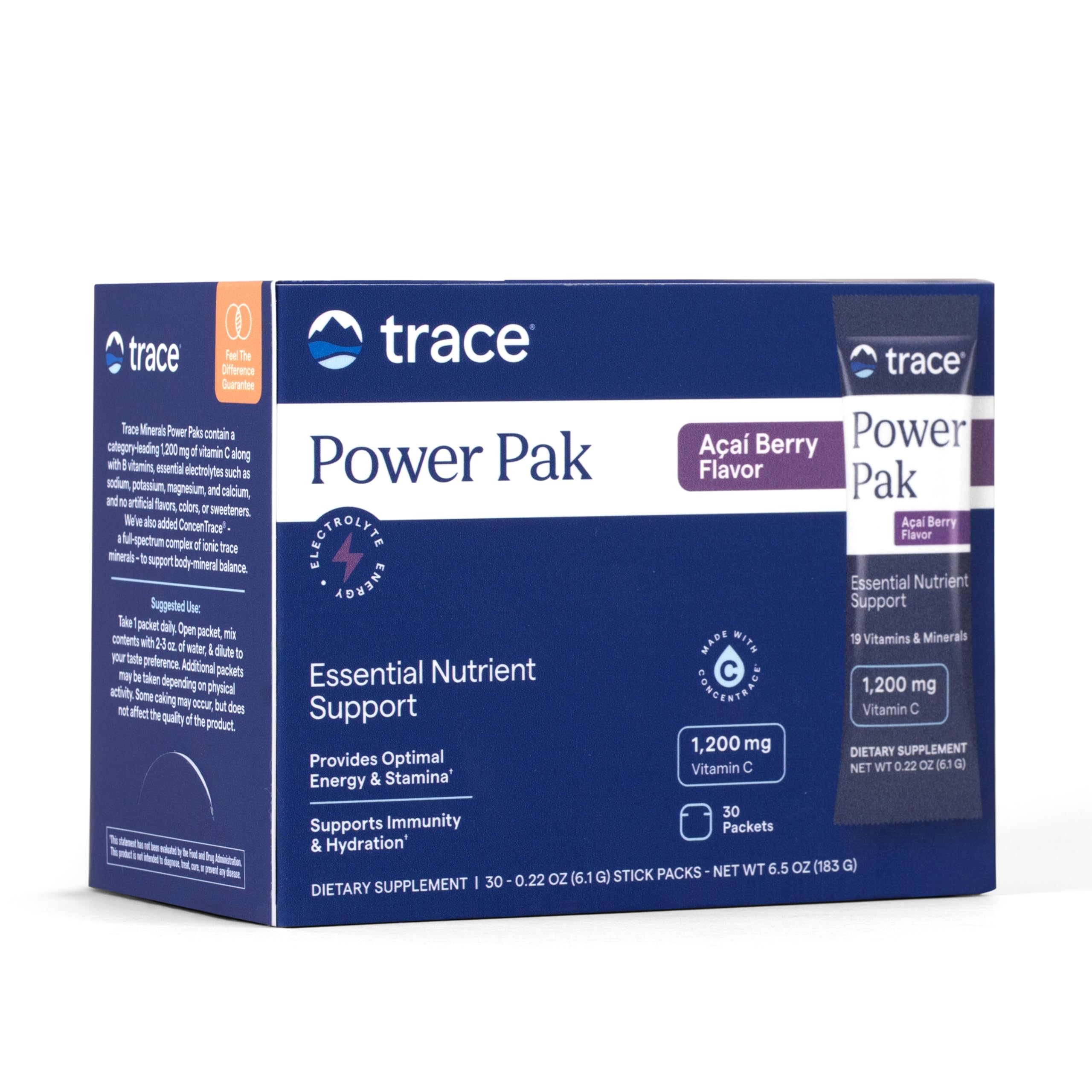 Trace Minerals sobre frontal muestra conveniencia y sabor acai berry