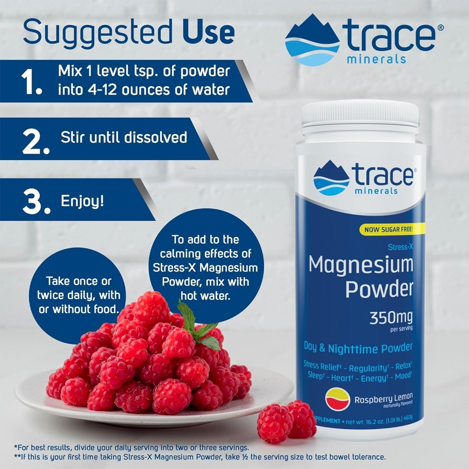 Trace Minerals Stress-X junto a una regla para comparar tamaño del envase y duración