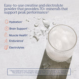 Trace Minerals polvo en primer plano demostrando textura y disolución rápida