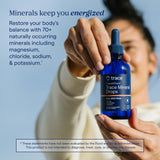 Trace Minerals gotas en un vaso de agua para hidratación rápida y equilibrada