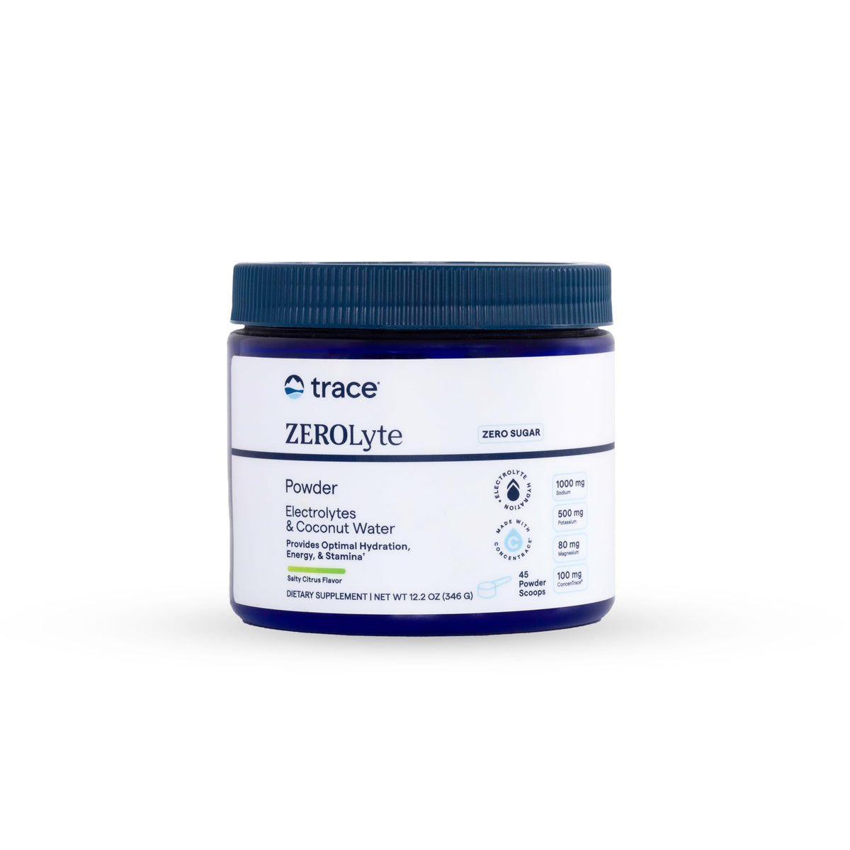 Trace Minerals lata frontal mostrando la marca y claridad del producto