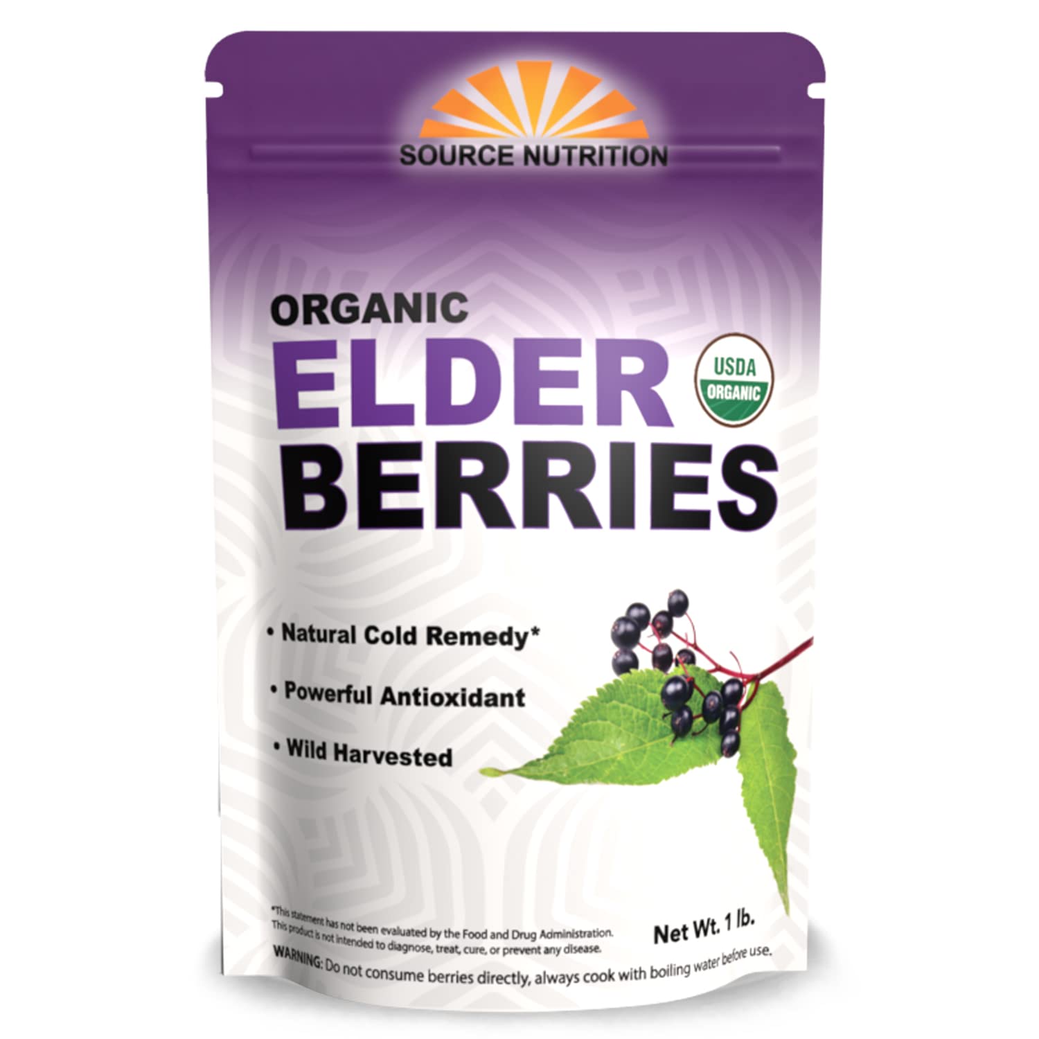TradeKing empaque frontal de elderberries orgánicas muestra bolsa resellable y branding, protección y conservación