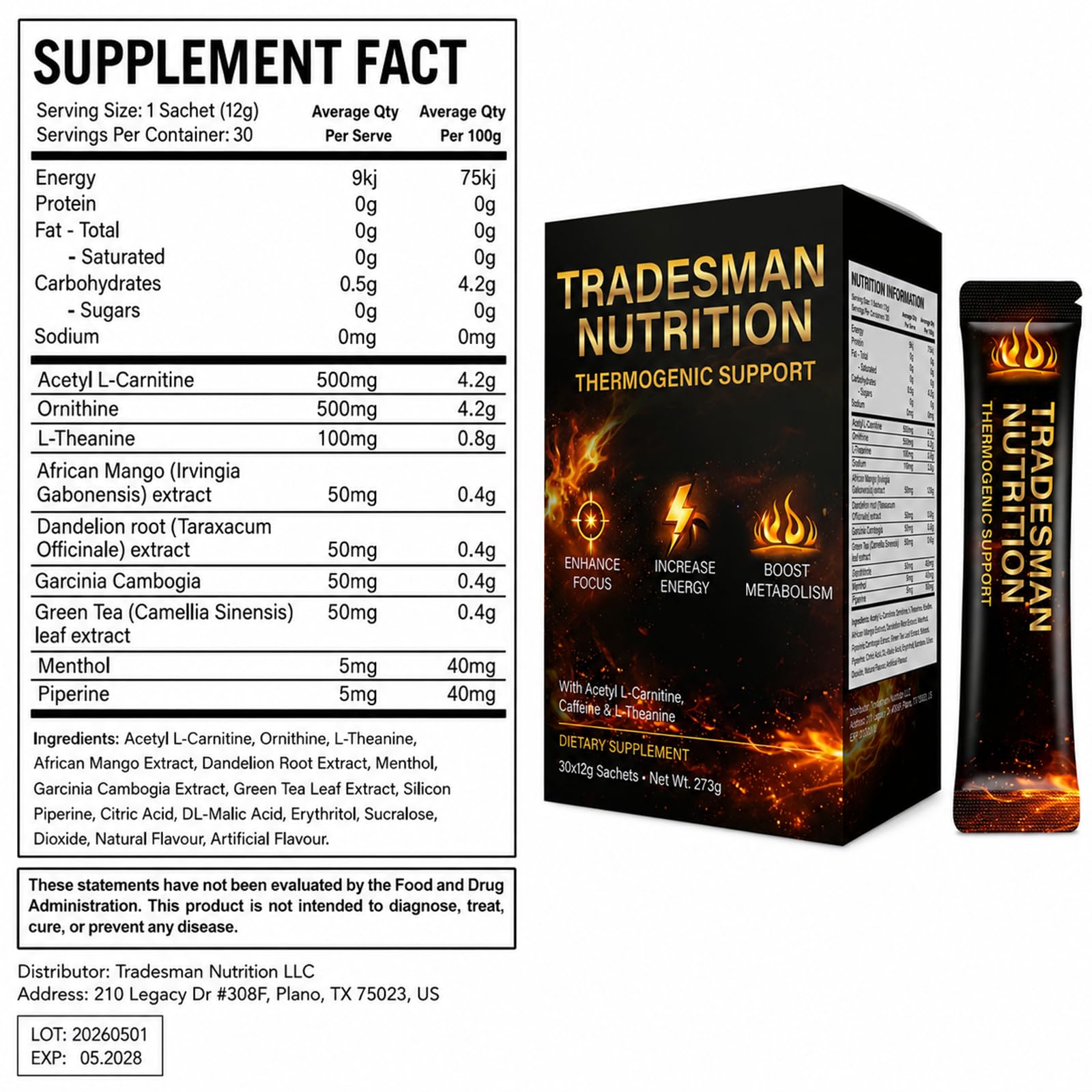 TRADESMAN NUTRITION polvo en primer plano textura clara y disolución rápida