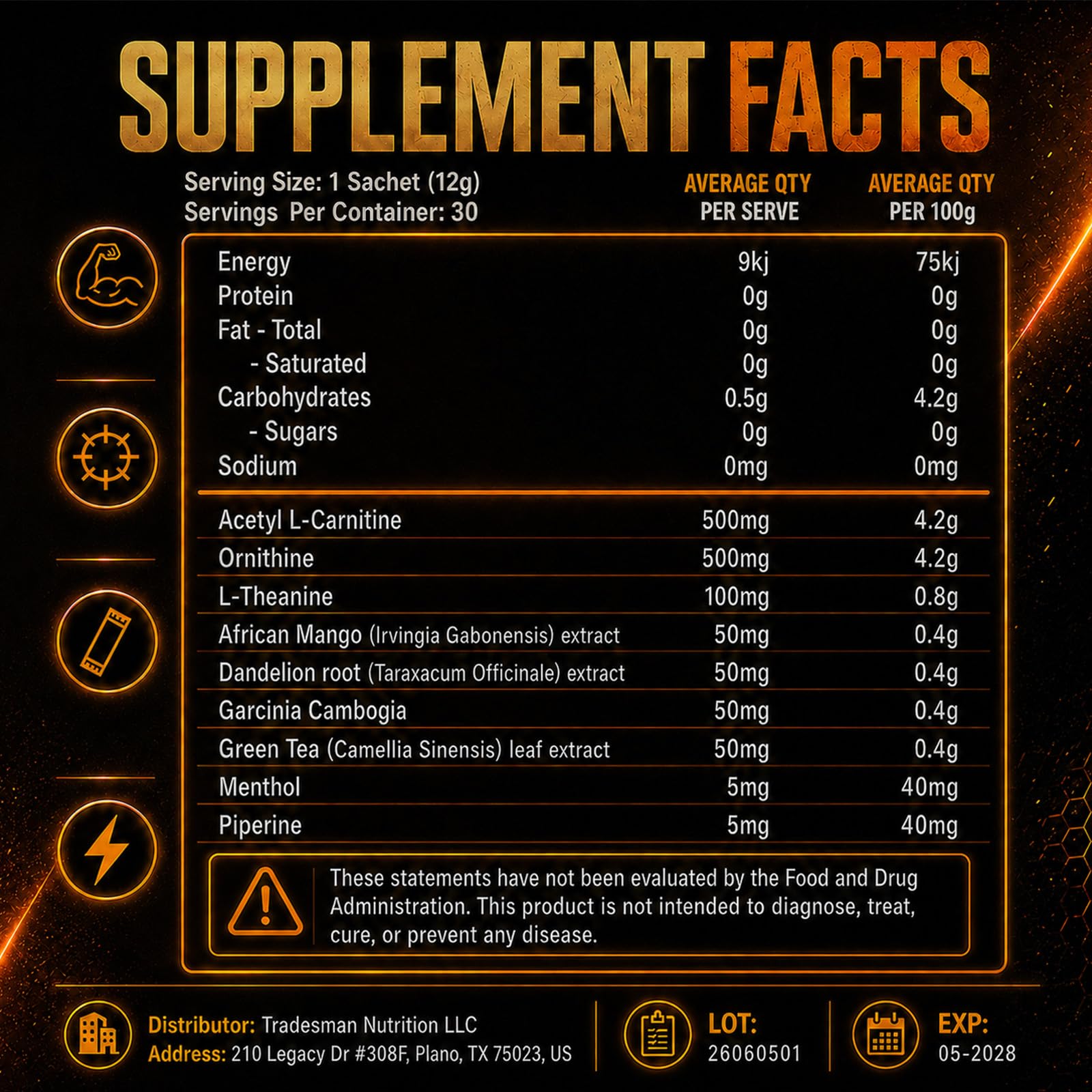 TRADESMAN NUTRITION sachet individual listo para uso nocturno