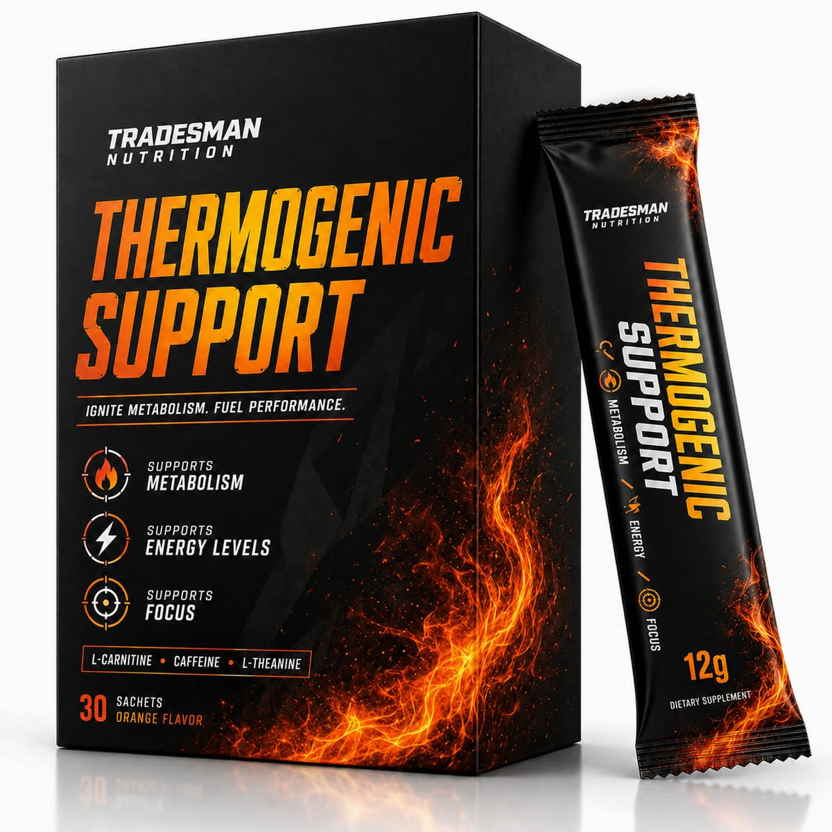 TRADESMAN NUTRITION paquete frontal muestra 30 sobres y conveniencia