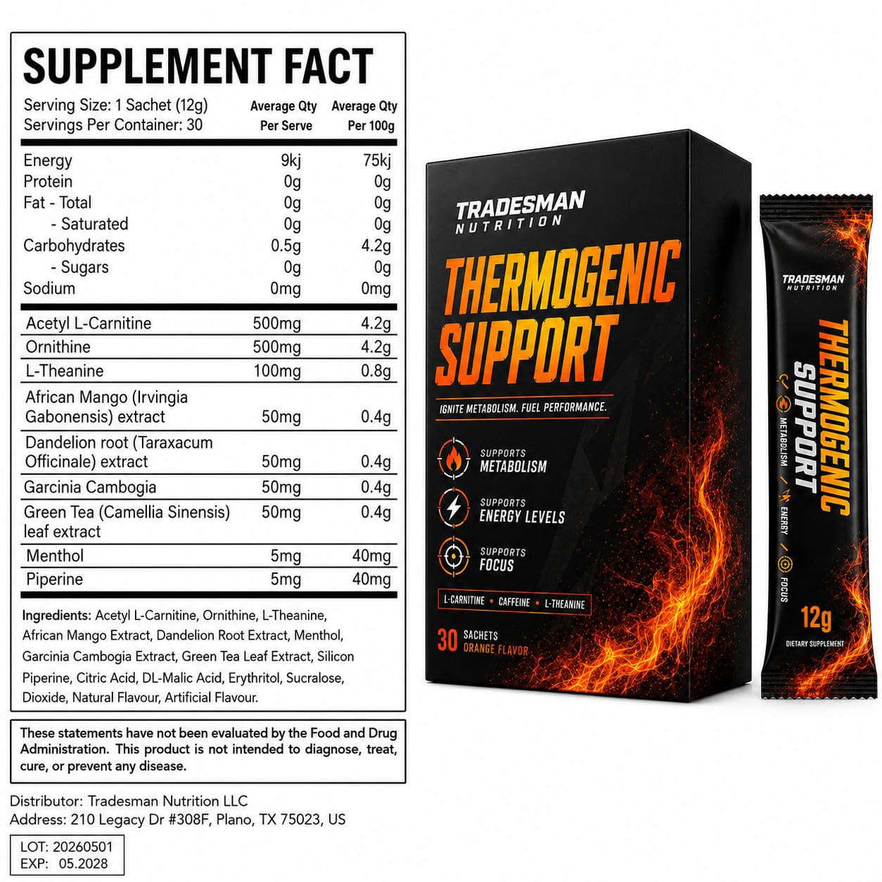 TRADESMAN NUTRITION sobre individual listo para mezclar y llevar