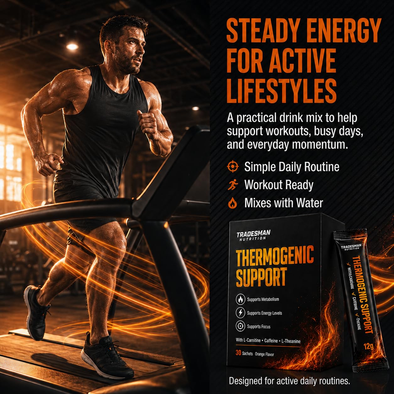 TRADESMAN NUTRITION polvo naranja textura fina para disolución rápida