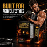 TRADESMAN NUTRITION sobre abierto mezclándose en agua para consumo inmediato