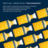 Transcend escenario deportivo con sobres guardados en mochila para emergencia energética