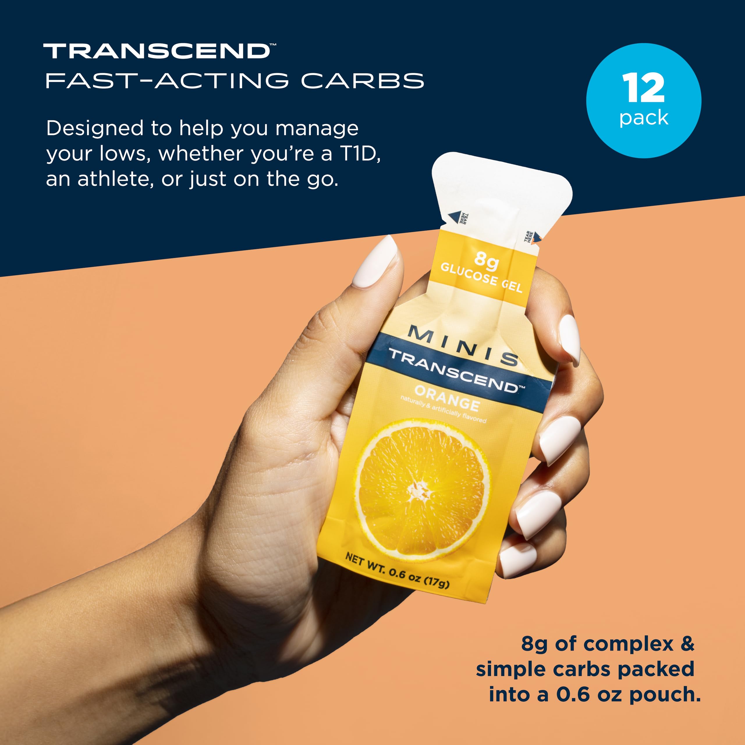 Transcend mini naranja sobre abierto con gel visible para absorción rápida