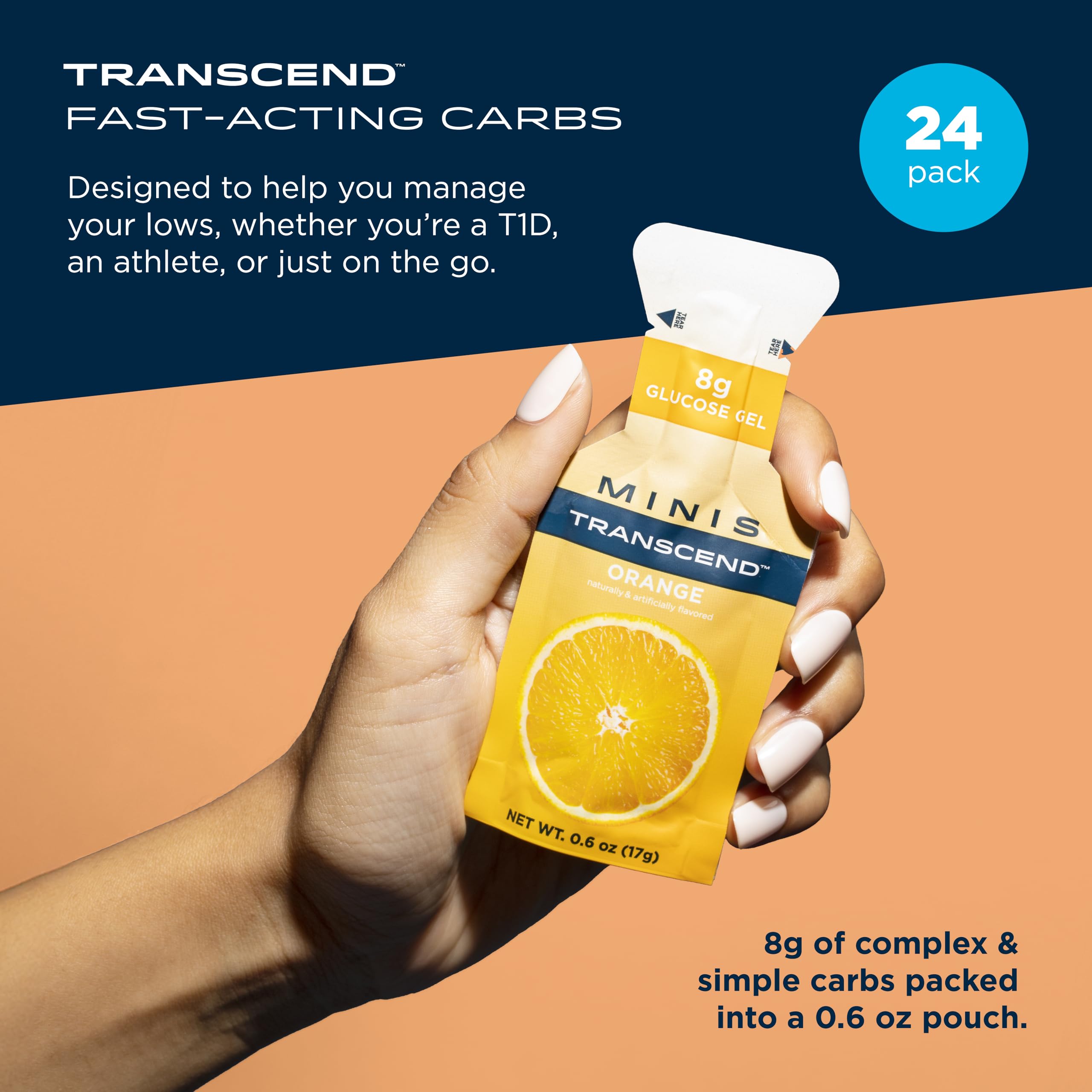 Transcend gel naranja sobre abierto con textura suave y beneficio de absorción rápida