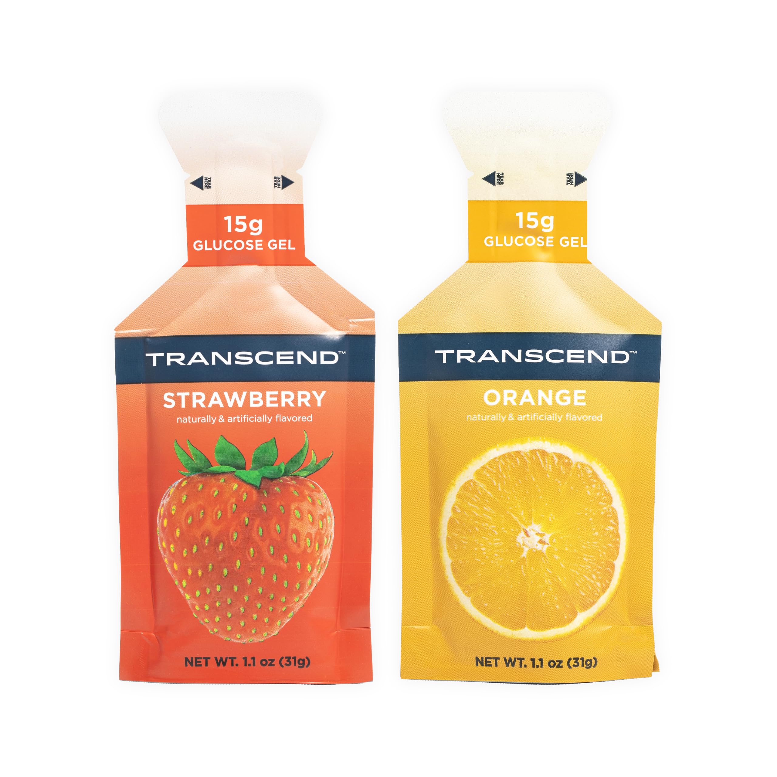 Transcend envase frontal mostrando 10 sobres y sabores para fácil elección