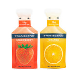 Transcend envase frontal mostrando 10 sobres y sabores para fácil elección