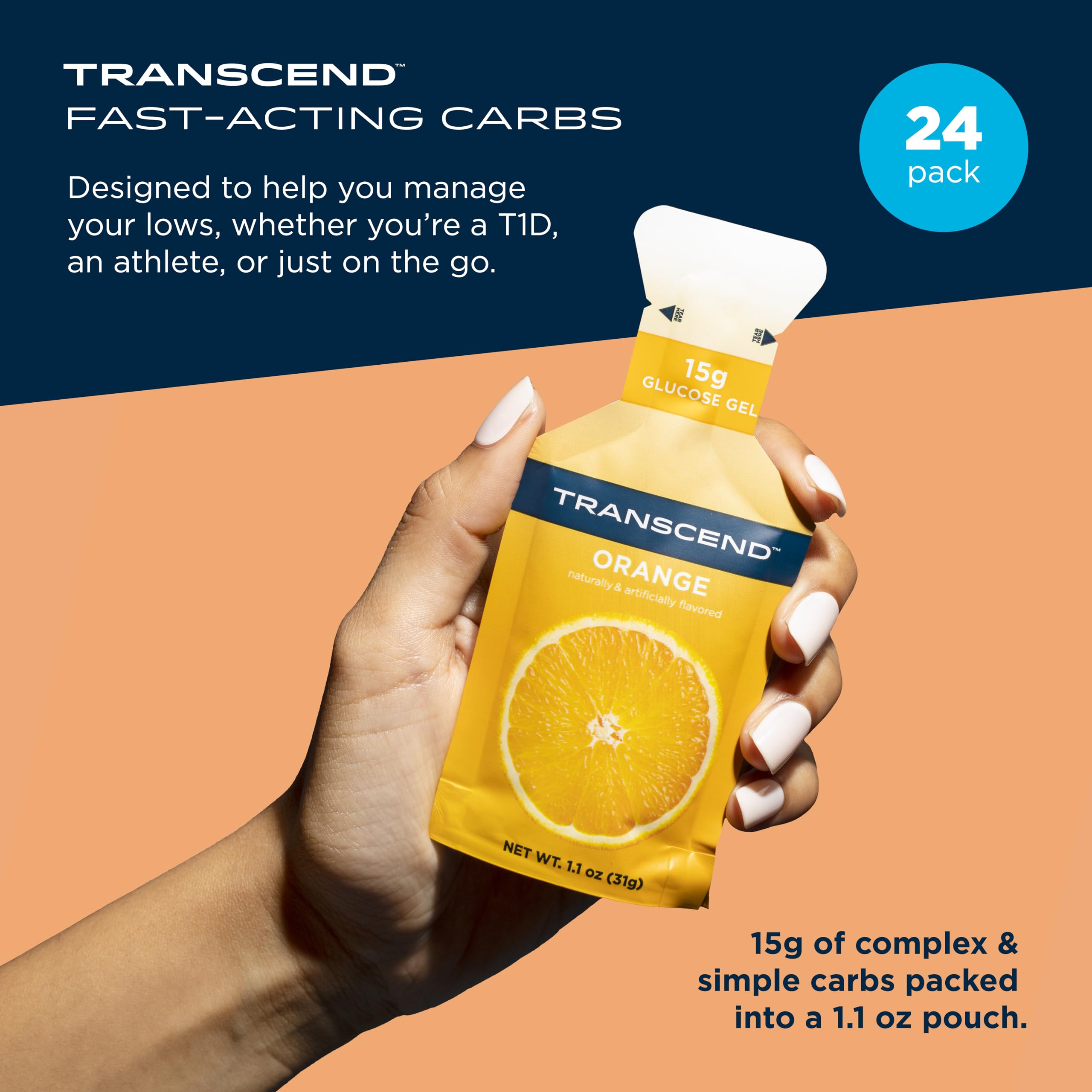 Transcend sobre detalle de textura y empaque fácil de abrir para energía rápida