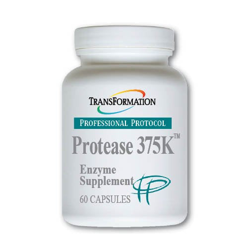 TRANSFORMATION envase frontal de Protease 375K mostrando etiqueta y beneficios