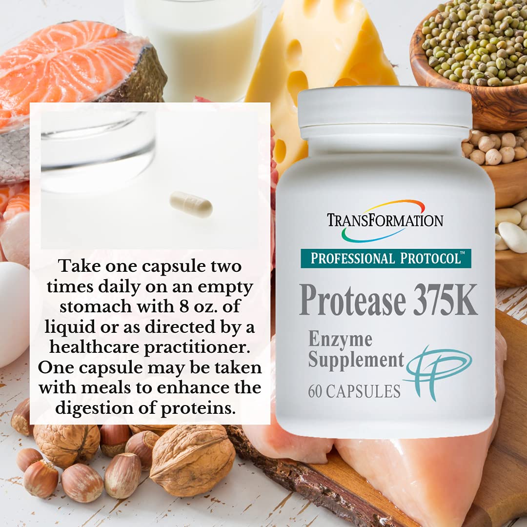 TRANSFORMATION persona tomando cápsula Protease 375K con agua para digestión eficiente