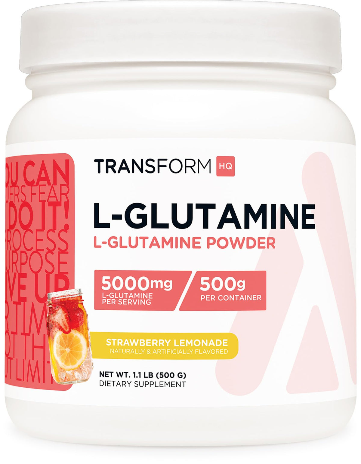 TransformHQ envase frontal sabor Strawberry Lemonade mostrando etiqueta y beneficio de sabor
