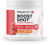 TransformHQ envase frontal mostrando sabor fruit punch y beneficio energía limpia