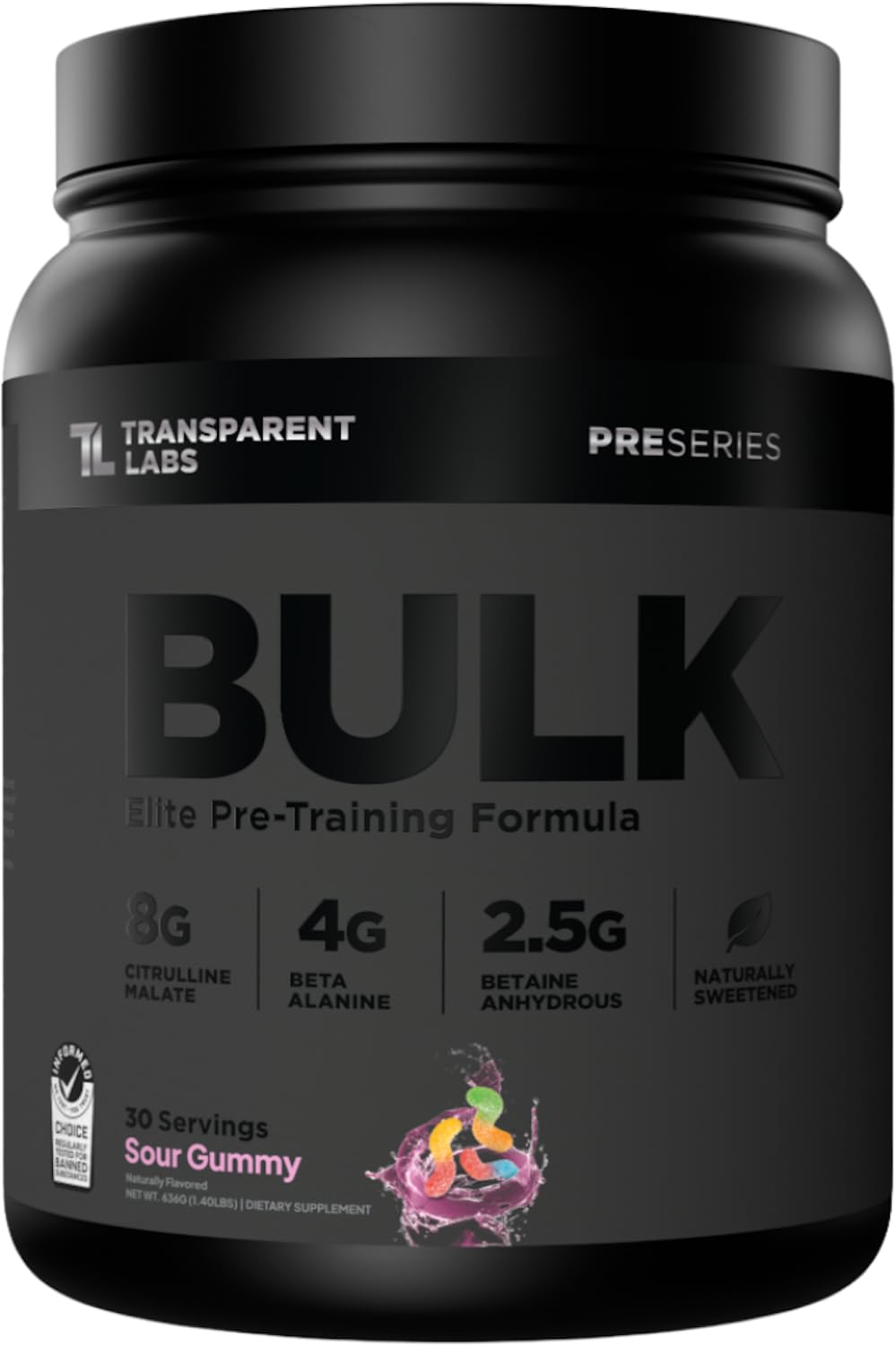 Transparent Labs bote frontal mostrando etiqueta clara y beneficios