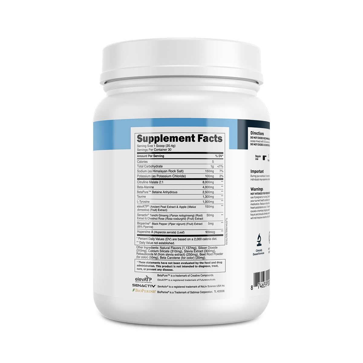 Transparent Labs frasco abierto con polvo tropical, presentación y color del producto