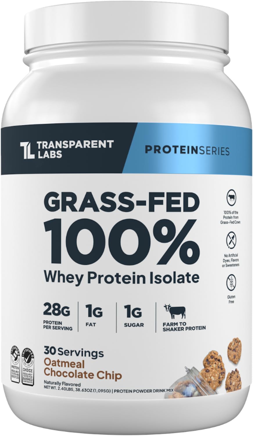 Transparent Labs frente del tarro con envoltorio claro y sabor oatmeal chocolate chip