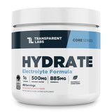 Transparent Labs muestra el envase frontal y sabor frambuesa-limonada, hidratación limpia
