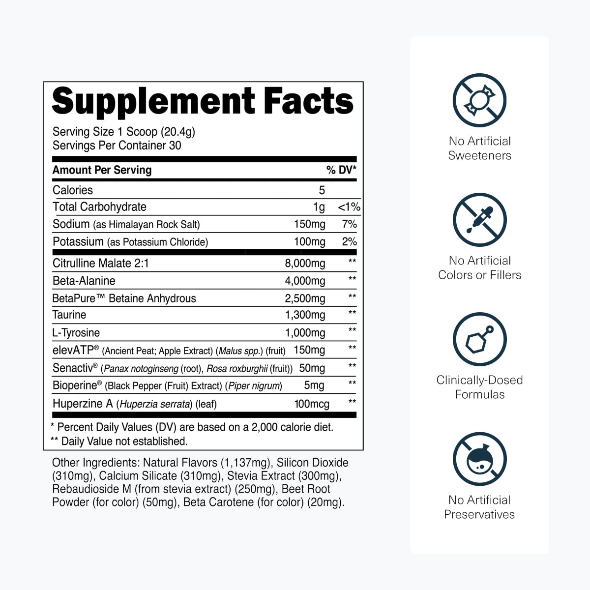 Transparent Labs etiqueta transparente con listado completo de ingredientes y dosis claras