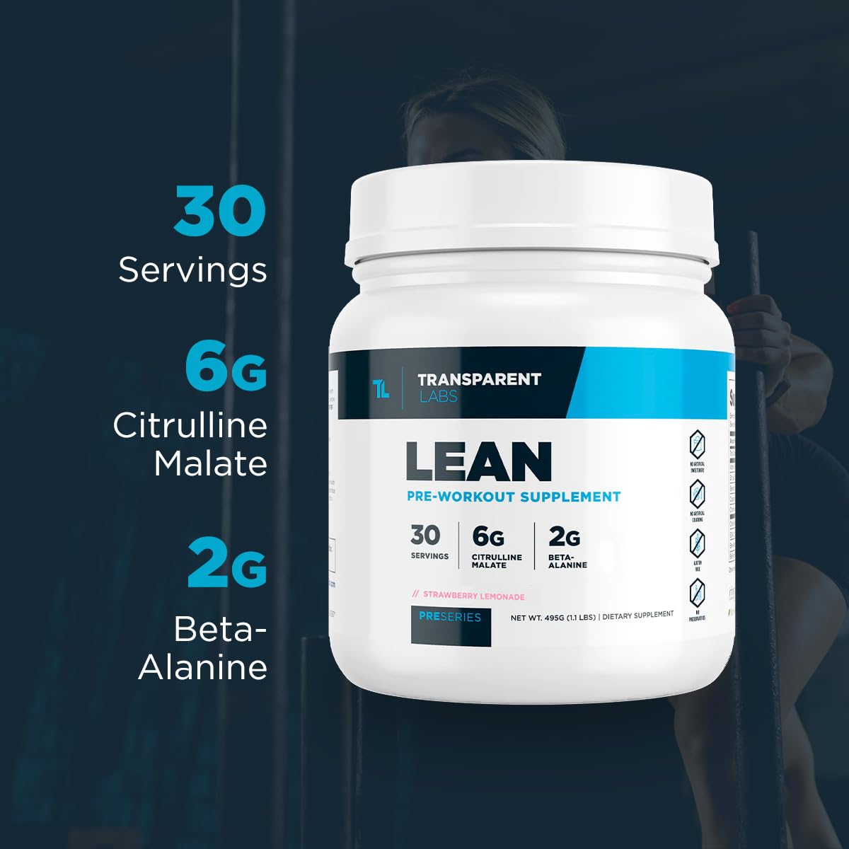 Atleta en gimnasio tomando Transparent Labs Lean Pre-Workout antes de entrenar para mayor rendimiento
