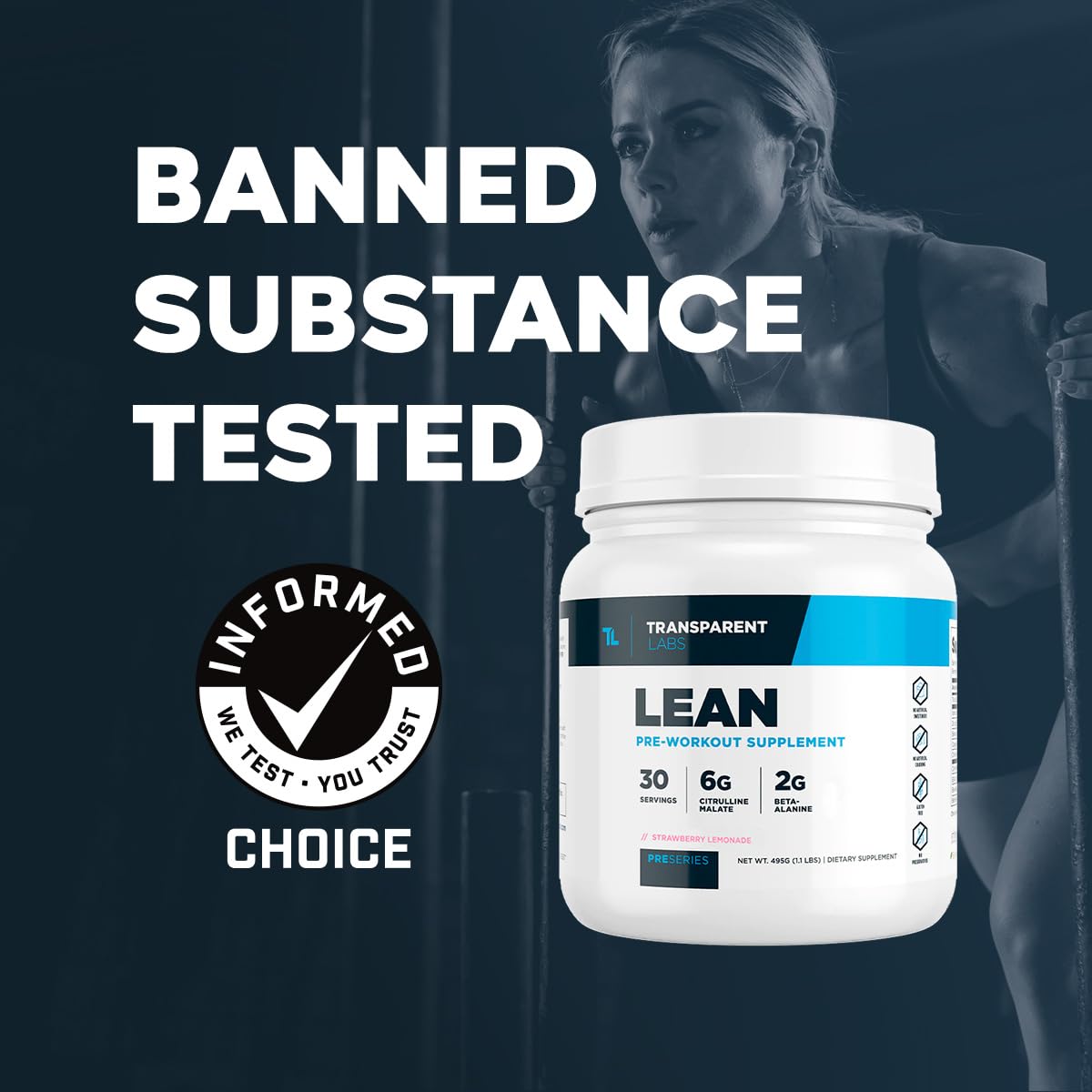 Polvo naranja del Lean Pre-Workout de Transparent Labs con textura fina y disolución rápida