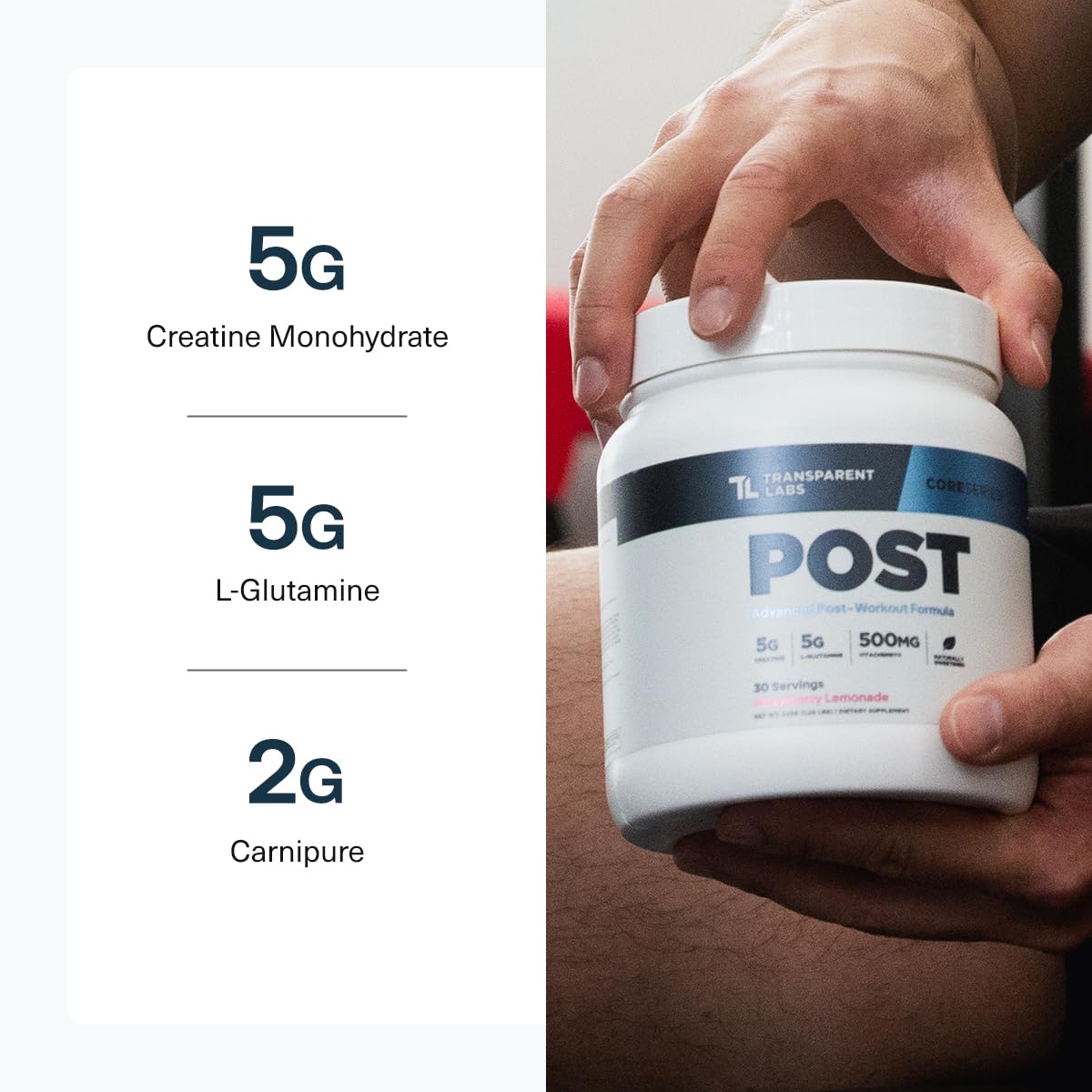 Detalle de la etiqueta Transparent Labs con ingredientes y dosis claras para confianza