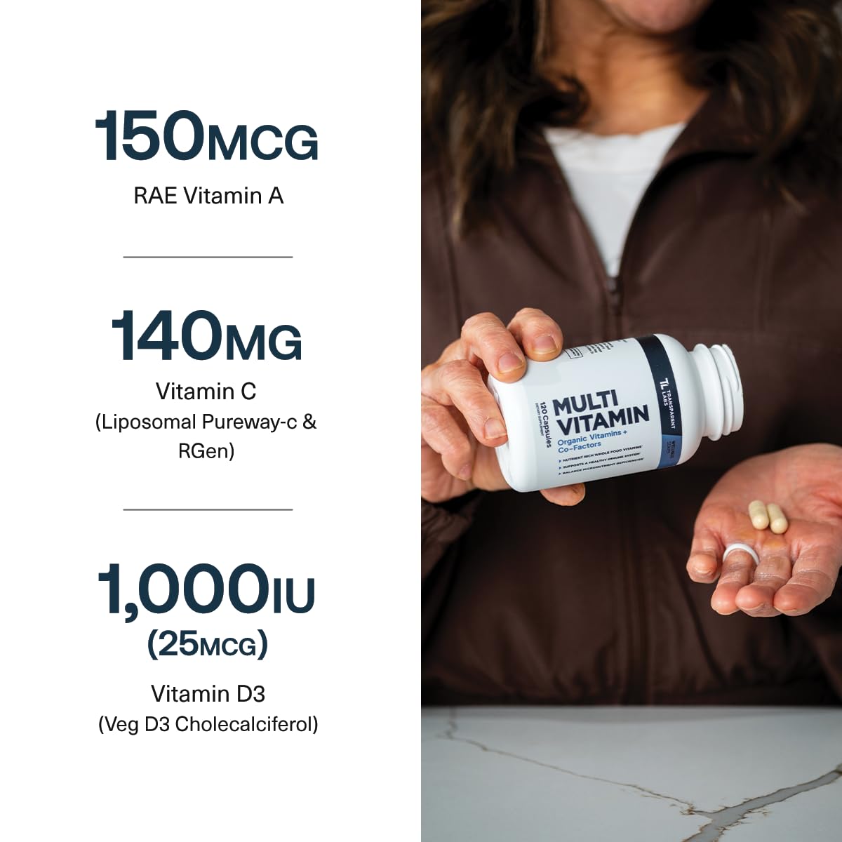 Transparent Labs multivitamínico en uso con desayuno equilibrado